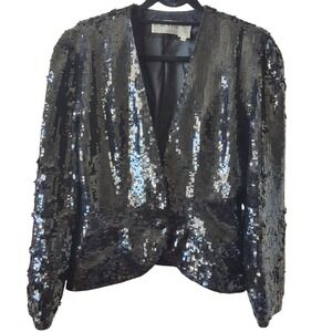 Black Tie Oleg Cassini M Vintage 80's Sequin Silk Blazer Jacket Glam Performer